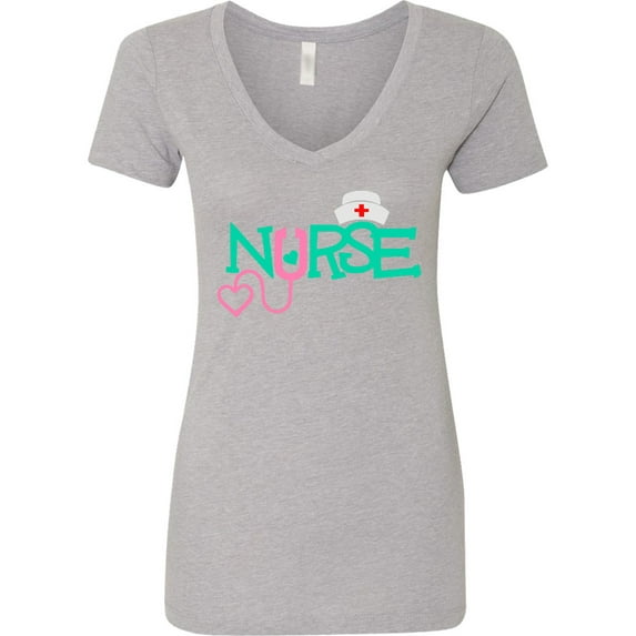 Inktastic Cute Nurse Stethoscope and Hat Women's V-Neck T-Shirt
