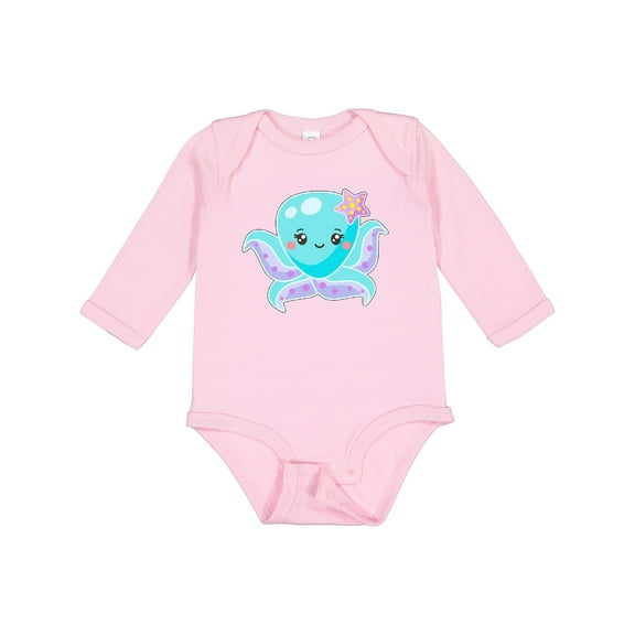 Inktastic Cute Octopus Blue with Star Boys or Girls Long Sleeve Baby Bodysuit