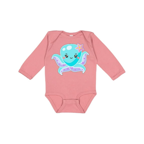 Inktastic Cute Octopus Blue with Star Boys or Girls Long Sleeve Baby Bodysuit