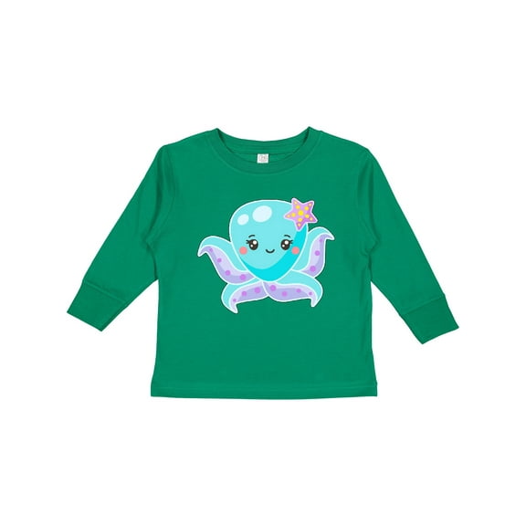 Inktastic Cute Octopus Blue with Star Boys or Girls Long Sleeve Toddler T-Shirt