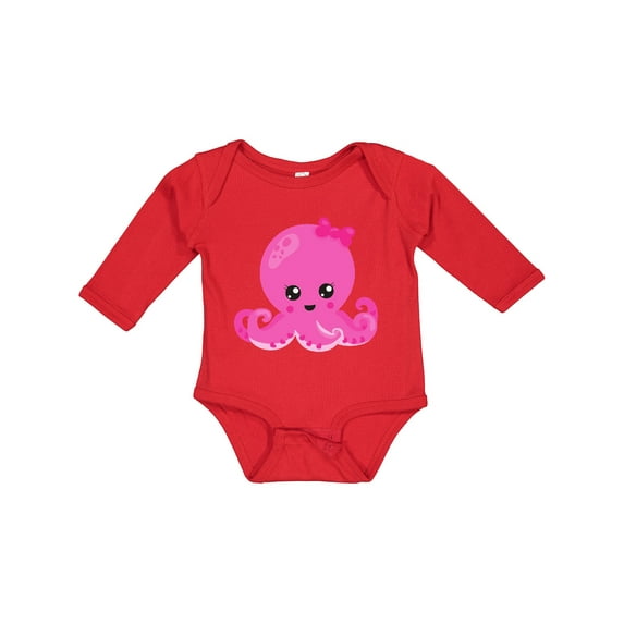 Inktastic Cute Octopus, Little Octopus, Baby Octopus, Hearts Girls Long Sleeve Baby Bodysuit