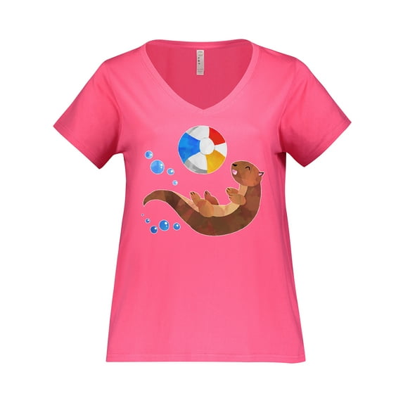 Inktastic Cute Otter and Beachball Women's Plus Size V-Neck T-Shirt