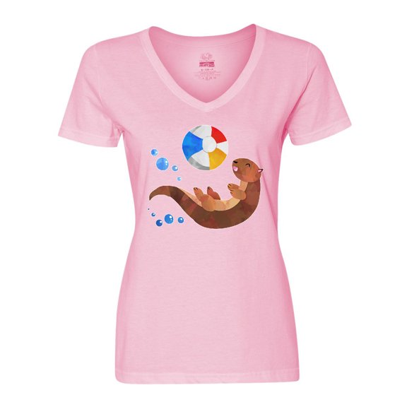 Inktastic Cute Otter and Beachball Women's V-Neck T-Shirt