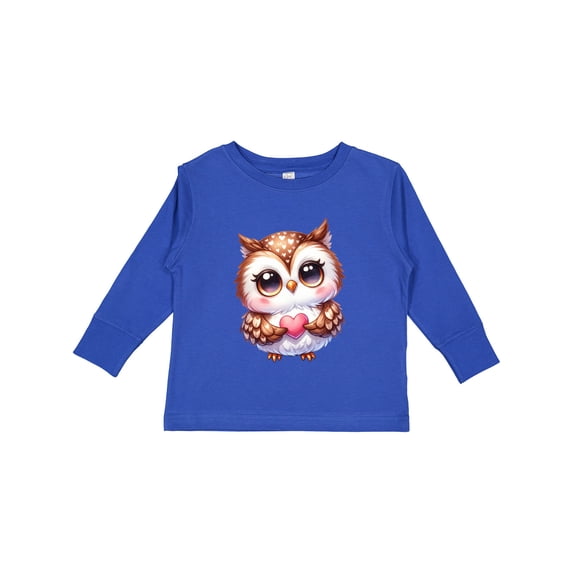 Inktastic Cute Owl Holding a Heart Boys or Girls Long Sleeve Toddler T-Shirt