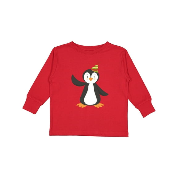 Inktastic Cute Penguin, Baby Penguin, Penguin with Party Hat Boys or Girls Long Sleeve Toddler T-Shirt
