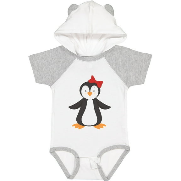 Inktastic Cute Penguin, Girl Penguin With Red Ribbon Boys or Girls Baby Bodysuit