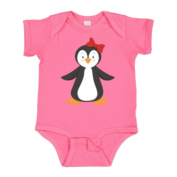 Inktastic Cute Penguin, Girl Penguin With Red Ribbon Boys or Girls Baby Bodysuit
