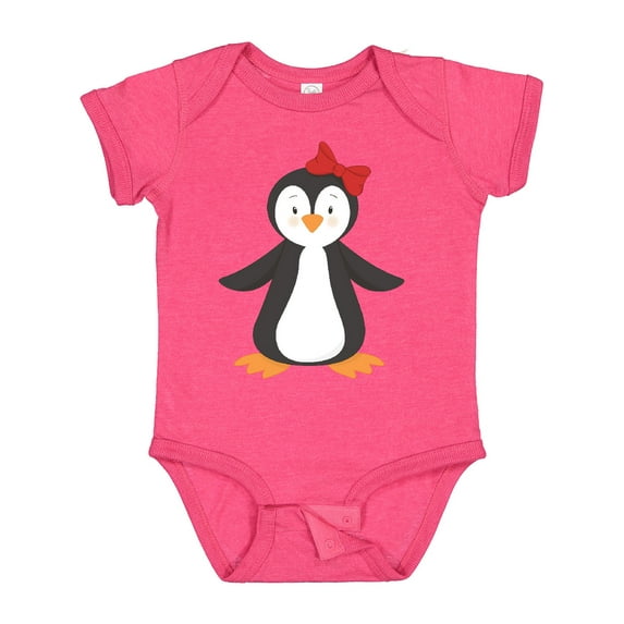 Inktastic Cute Penguin, Girl Penguin With Red Ribbon Boys or Girls Baby Bodysuit