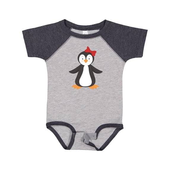 Inktastic Cute Penguin, Girl Penguin With Red Ribbon Boys or Girls Baby Bodysuit