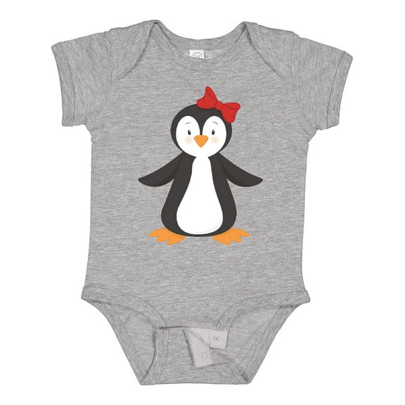 Inktastic Cute Penguin, Girl Penguin With Red Ribbon Boys or Girls Baby Bodysuit