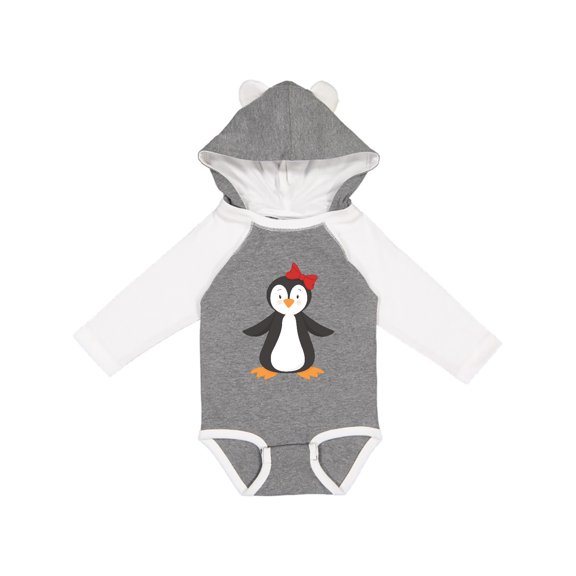 Inktastic Cute Penguin, Girl Penguin With Red Ribbon Boys or Girls Long Sleeve Baby Bodysuit