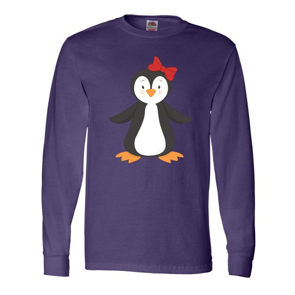 Inktastic Cute Penguin, Girl Penguin With Red Ribbon Long Sleeve T-Shirt