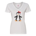 thumbnail image 1 of Inktastic Cute Penguin, Girl Penguin With Red Ribbon Women's V-Neck T-Shirt, 1 of 5