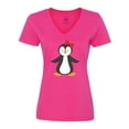 thumbnail image 1 of Inktastic Cute Penguin, Girl Penguin With Red Ribbon Women's V-Neck T-Shirt, 1 of 5