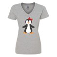 thumbnail image 1 of Inktastic Cute Penguin, Girl Penguin With Red Ribbon Women's V-Neck T-Shirt, 1 of 5