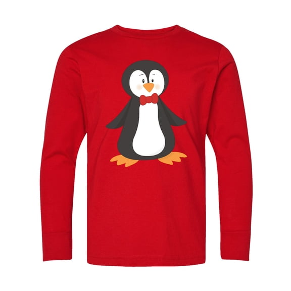 Inktastic Cute Penguin, Little Penguin, Penguin with Bow Tie Long Sleeve Youth T-Shirt