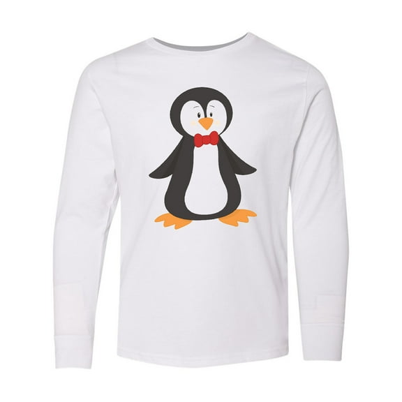 Inktastic Cute Penguin, Little Penguin, Penguin with Bow Tie Long Sleeve Youth T-Shirt