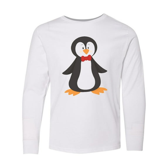 Inktastic Cute Penguin, Little Penguin, Penguin with Bow Tie Long Sleeve Youth T-Shirt