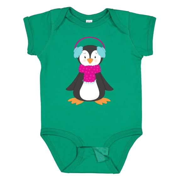 Inktastic Cute Penguin, Penguin With Ear Warmers, Scarf Boys or Girls Baby Bodysuit