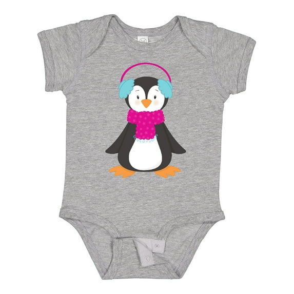 Inktastic Cute Penguin, Penguin With Ear Warmers, Scarf Boys or Girls Baby Bodysuit