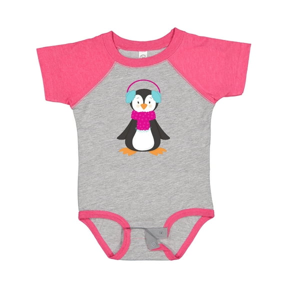 Inktastic Cute Penguin, Penguin With Ear Warmers, Scarf Boys or Girls Baby Bodysuit