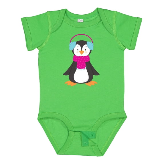 Inktastic Cute Penguin, Penguin With Ear Warmers, Scarf Boys or Girls Baby Bodysuit