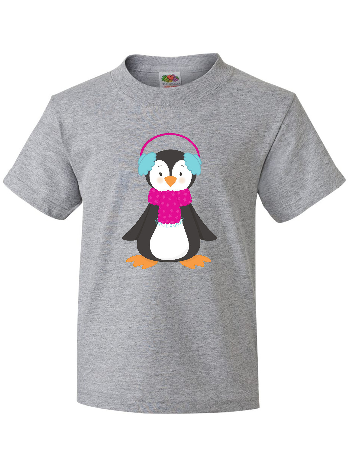 Inktastic Cute Penguin, Penguin With Ear Warmers, Scarf Youth T-Shirt - image 1 of 4