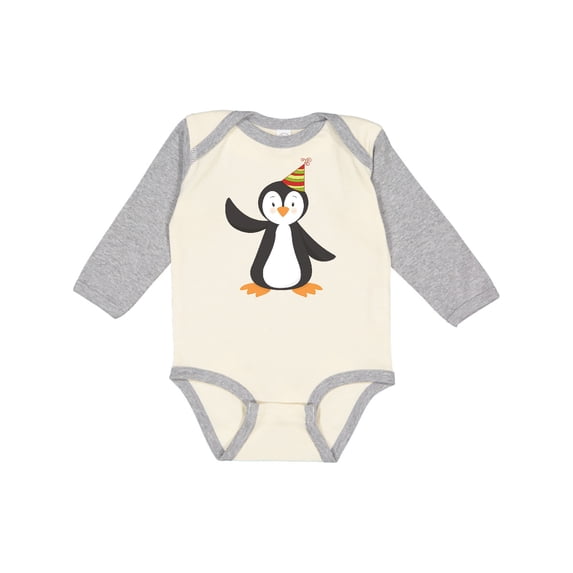 Inktastic Cute Penguin, Penguin With Party Hat Boys or Girls Long Sleeve Baby Bodysuit