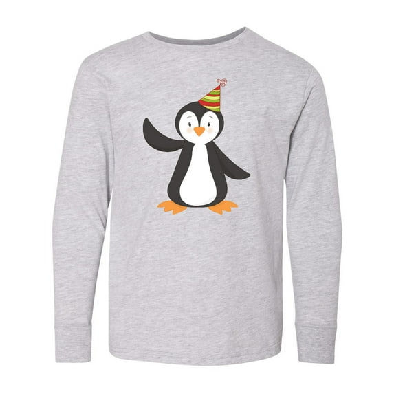Inktastic Cute Penguin, Penguin With Party Hat Long Sleeve Youth T-Shirt