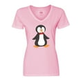 thumbnail image 1 of Inktastic Cute Penguin, Penguin With Red Bow Tie Women's V-Neck T-Shirt, 1 of 5
