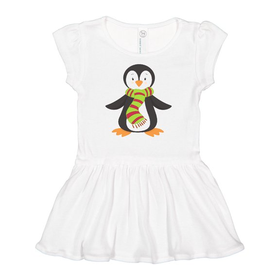 Inktastic Cute Penguin, Penguin With Striped Scarf Girls Baby Dress