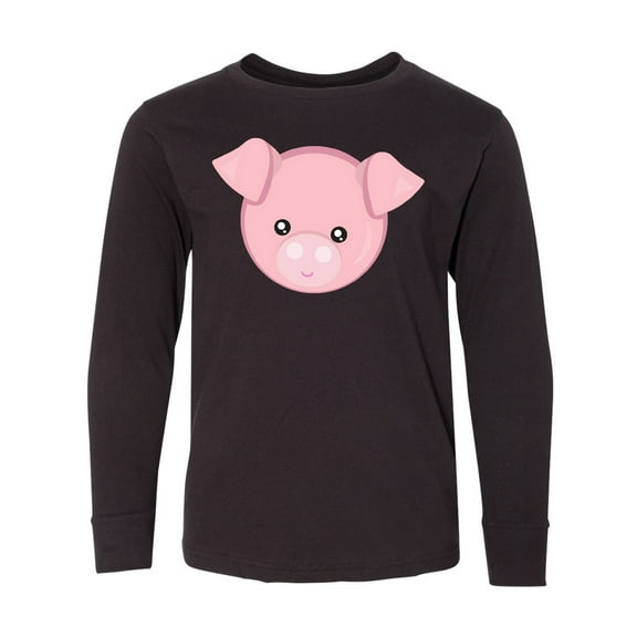 Inktastic Cute Pig, Little Pig, Pig Head, Pink Pig Long Sleeve Youth T-Shirt