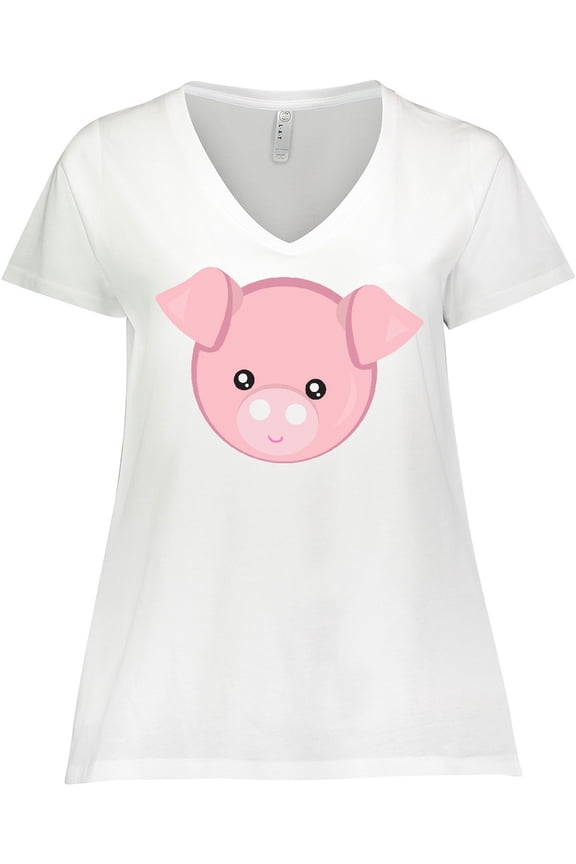 Cute Pig, Little Pig, Pig Head, Pink Pig Women's Plus Size V-Neck T-Shirt
