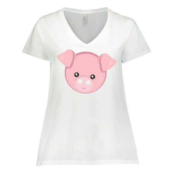 Inktastic Cute Pig, Little Pig, Pig Head, Pink Pig Women's Plus Size V-Neck T-Shirt