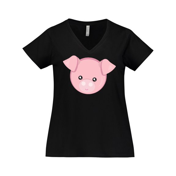 Inktastic Cute Pig, Little Pig, Pig Head, Pink Pig Women's Plus Size V-Neck T-Shirt