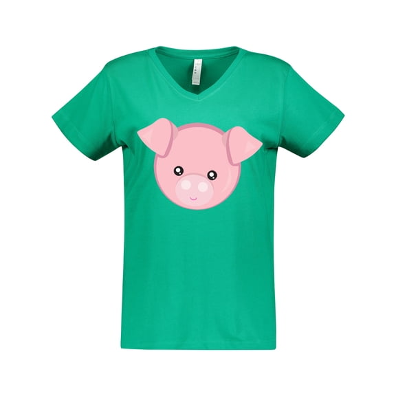 Inktastic Cute Pig, Little Pig, Pig Head, Pink Pig Women's V-Neck T-Shirt