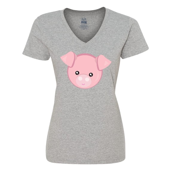 Inktastic Cute Pig, Little Pig, Pig Head, Pink Pig Women's V-Neck T-Shirt