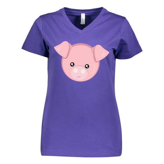 Inktastic Cute Pig, Little Pig, Pig Head, Pink Pig Women's V-Neck T-Shirt