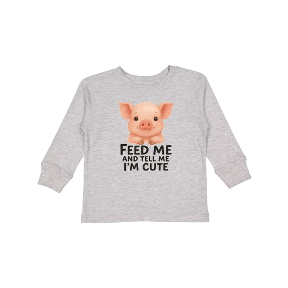 Inktastic Cute Pig with Apple Feed Me Quote Boys or Girls Long Sleeve Toddler T-Shirt