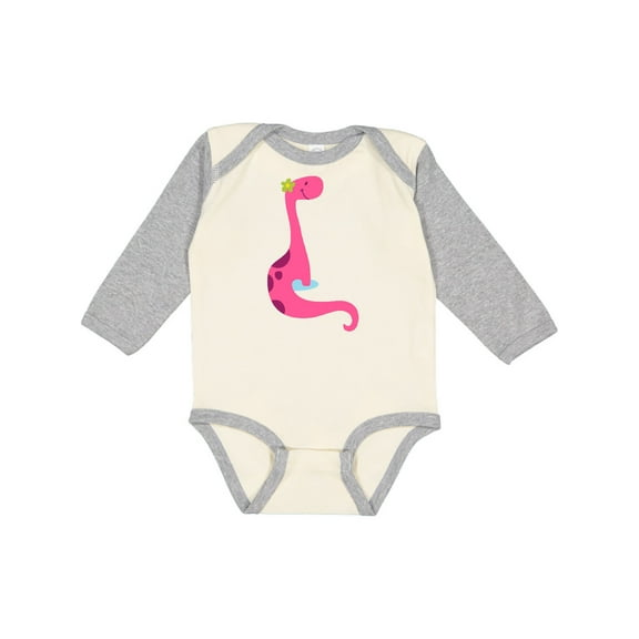 Inktastic Cute Pink Dinosaur Girls Long Sleeve Baby Bodysuit