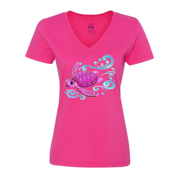 Inktastic Cute Pink Sea Turtle Women's V-Neck T-Shirt