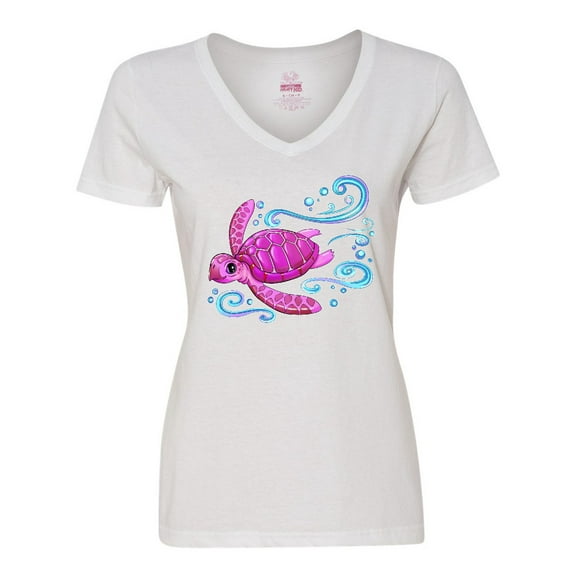 Inktastic Cute Pink Sea Turtle Women's V-Neck T-Shirt