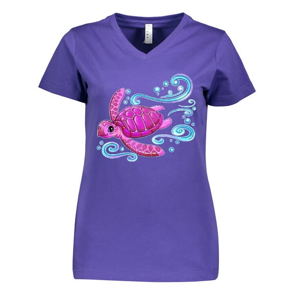 Inktastic Cute Pink Sea Turtle Women's V-Neck T-Shirt