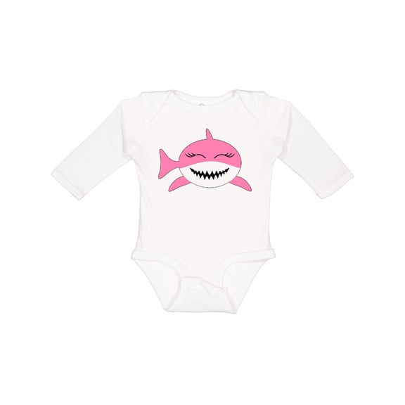 Inktastic Cute Pink Shark Boys or Girls Long Sleeve Baby Bodysuit