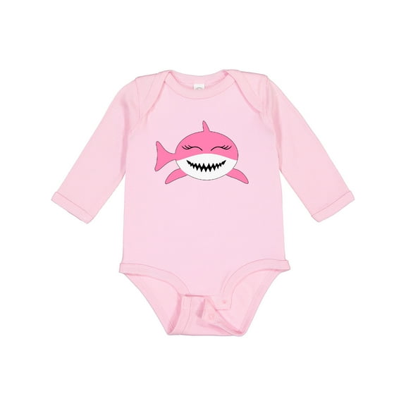 Inktastic Cute Pink Shark Boys or Girls Long Sleeve Baby Bodysuit
