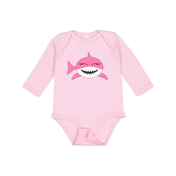 Inktastic Cute Pink Shark Boys or Girls Long Sleeve Baby Bodysuit