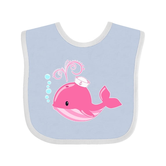 Inktastic Cute Pink Whale in Nautical Hat Boys or Girls Baby Bib