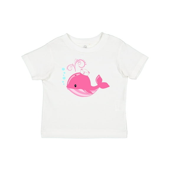 Inktastic Cute Pink Whale in Nautical Hat Boys or Girls Baby T-Shirt