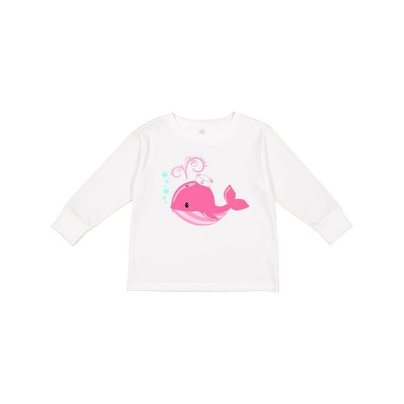 Inktastic Cute Pink Whale in Nautical Hat Boys or Girls Long Sleeve Toddler T-Shirt