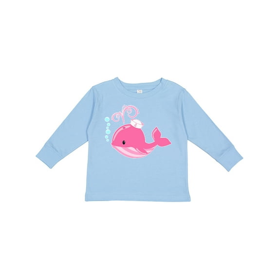 Inktastic Cute Pink Whale in Nautical Hat Boys or Girls Long Sleeve Toddler T-Shirt